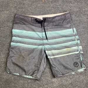 Lost Enterprises Mens Board Shorts Grey Teal Striped Lost At Sea Swim VTG